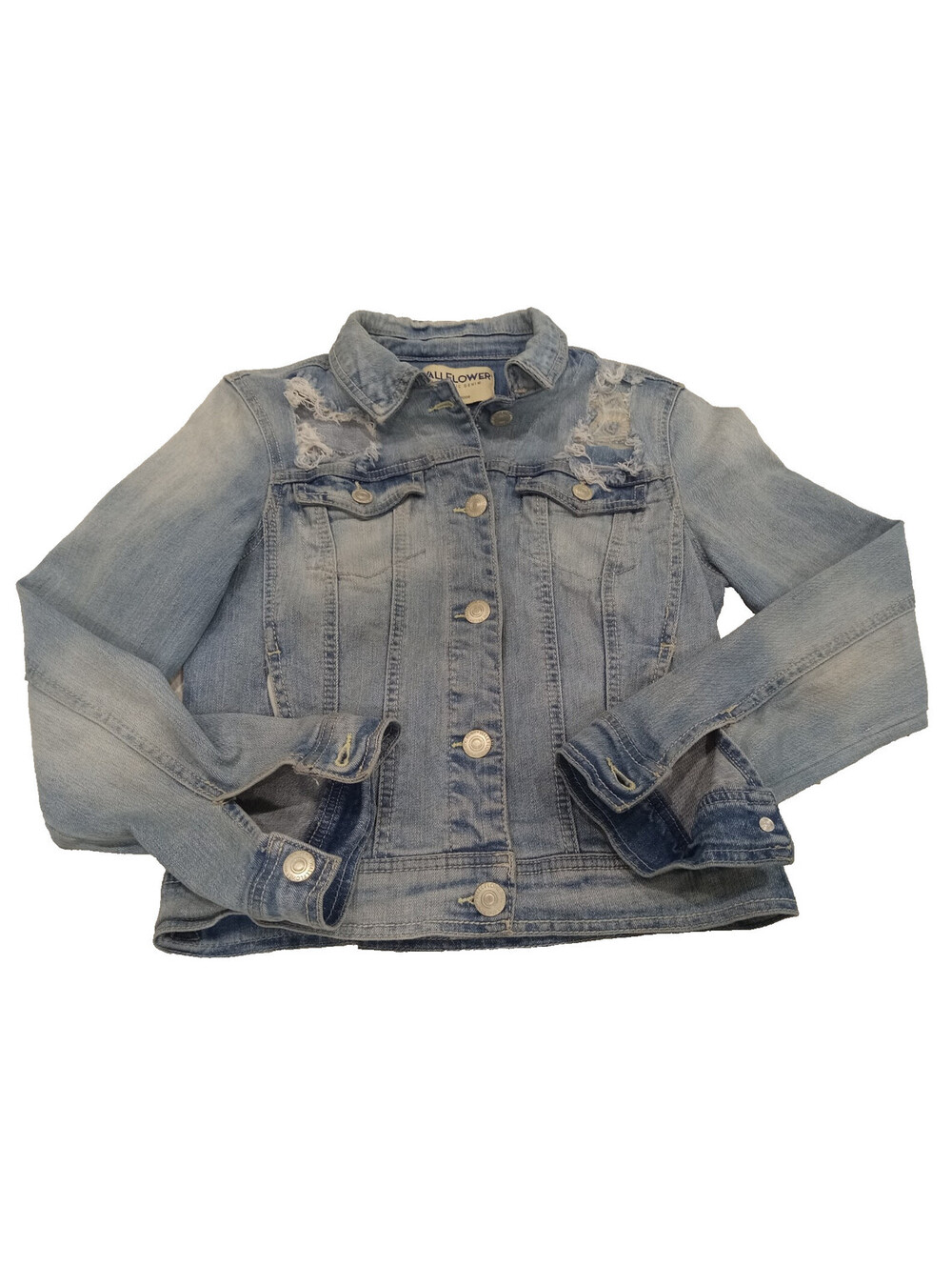 Wallflower Denim Jacket Womens Small Light Wash Distressed Frayed Jean Coat S